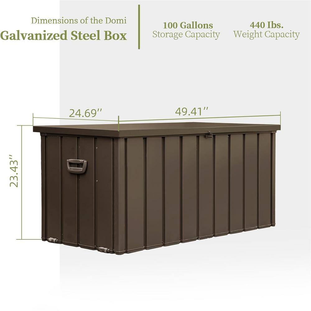 Dark Brown 100 Gallon Lockable Metal Deck Box with Wheels
