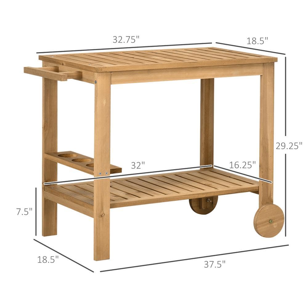 Natural Wood Outdoor Bar Cart with Wine Rack
