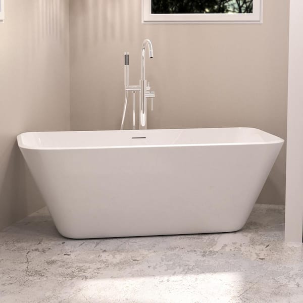 INSTER 67 in. Luxury Rectangle Acrylic Freestanding Flatbottom Non-Whirlpool Double-Ended Soaking Bathtub in White