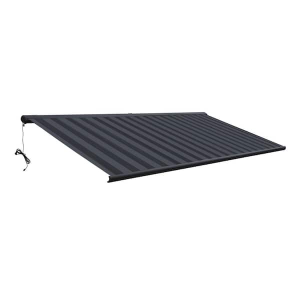 14 ft. Italian Full Cassette Motorized Patio Awning with App 10 ft. Projection in Nero Grigio Striped, Black Frame