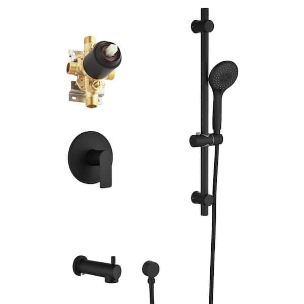 Single Handle 3-Spray Tub and Shower Faucet 1.8 GPM Pressure Balance Wall Mount Shower System with Slide Bar Matte Black