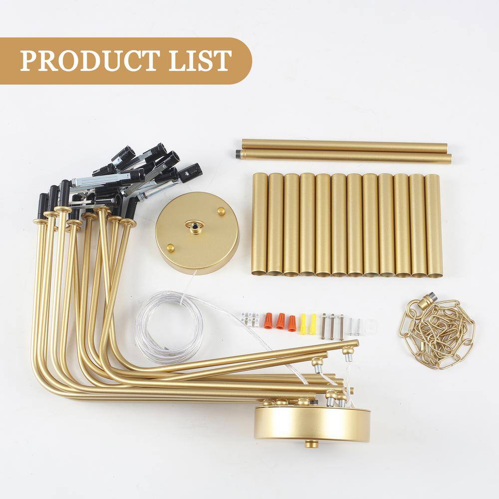 Gold 12-Light Linear Candle Metal Chandelier