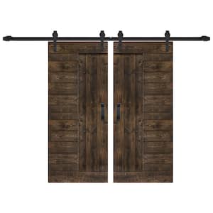 L Series 72 in. x 84 in. Kona Coffee Finished Solid Wood Double Sliding Barn Door with Hardware Kit - Assembly Needed