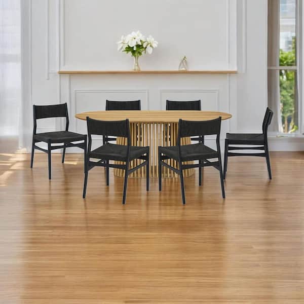 Natural and Black Wood 43 in. Pedestal Dining Table Seats 6