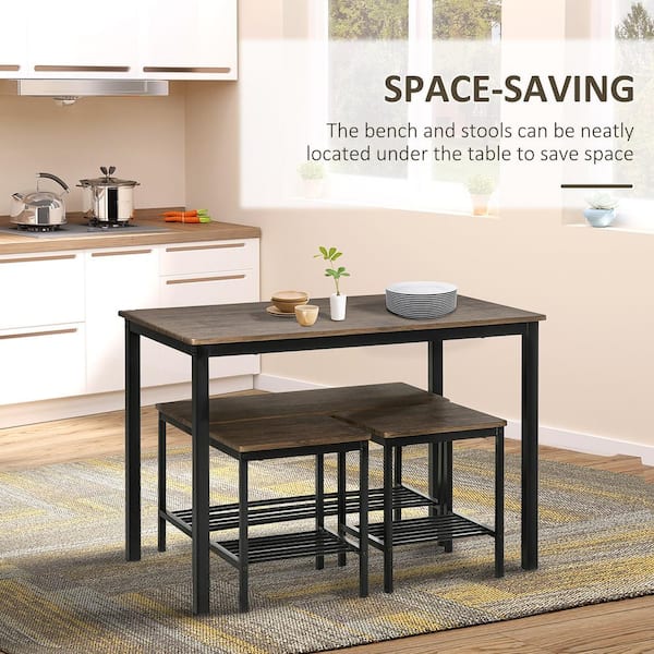 Homcom Industrial 3-piece Dining Table And 2 Chair Set For Small