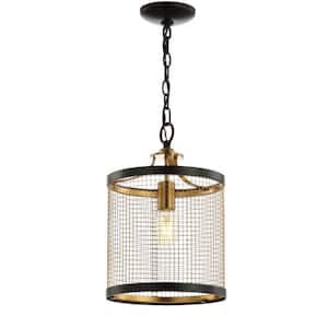 Elena 10 in. 1-Light Black/Brass Gold Lantern Metal LED Pendant