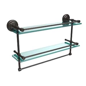 22 in. L x 12 in. H x 5 in. W 2-Tier Gallery Clear Glass Bathroom Shelf with Towel Bar in Oil Rubbed Bronze