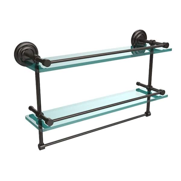 22 in. L x 12 in. H x 5 in. W 2-Tier Gallery Clear Glass Bathroom Shelf  with Towel Bar in Oil Rubbed Bronze