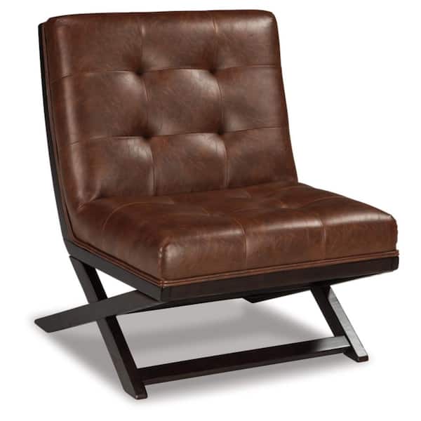 Sidewinder Brown Faux Leather Side Chair with Tufted Cushions
