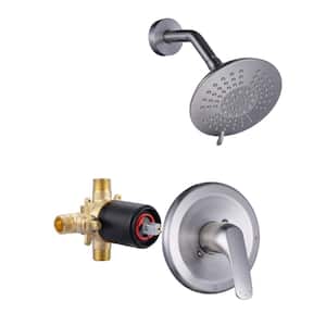 Single Handle 5-Spray Patterns Round Shower Faucet 1.8 GPM with Corrosion Resistant and Valve in. Brushed Nickel