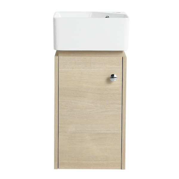 12 in. Wall-Mounted Single Oak Bath Vanity with White Ceramic Vanity Top Unassembled
