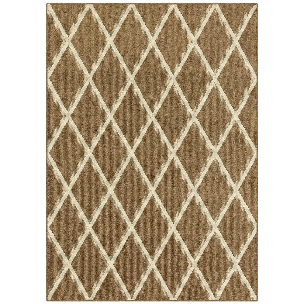 Beige Polyester 5 ft. x 7 ft. Geometric Indoor Area Rug