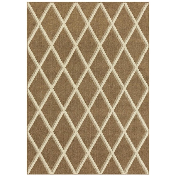 Unbranded Beige Polyester 5 ft. x 7 ft. Geometric Indoor Area Rug