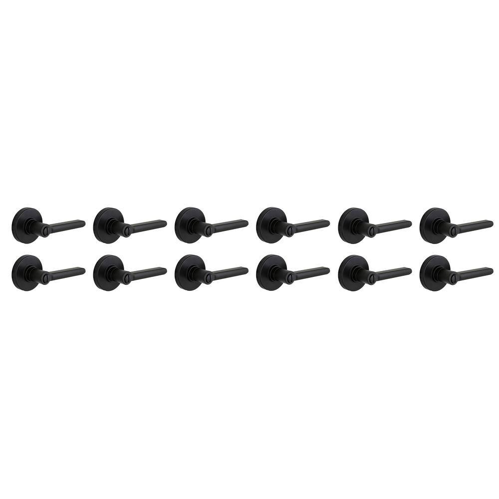 Tonebridge Matte Black Bed/Bath Door Lever with Round Rose 12-Pack