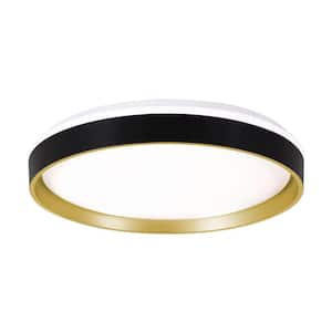 Rana 19 in. 200-Watt Contemporary Black Integrated LED Flush Mount with Frosted Glass White Frosted Clear Shade