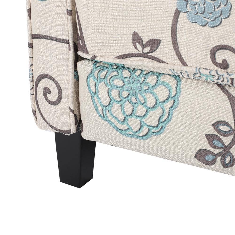 Birch Wood Blue Floral Leather Petite Recliner