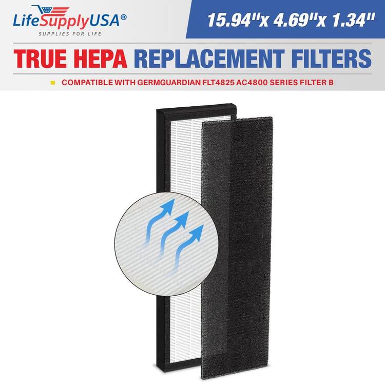 LifeSupplyUSA True HEPA Filter Replacement Compatible with Germ Guardian FLT4825 AC4800 Series Filter B Air Purifier
