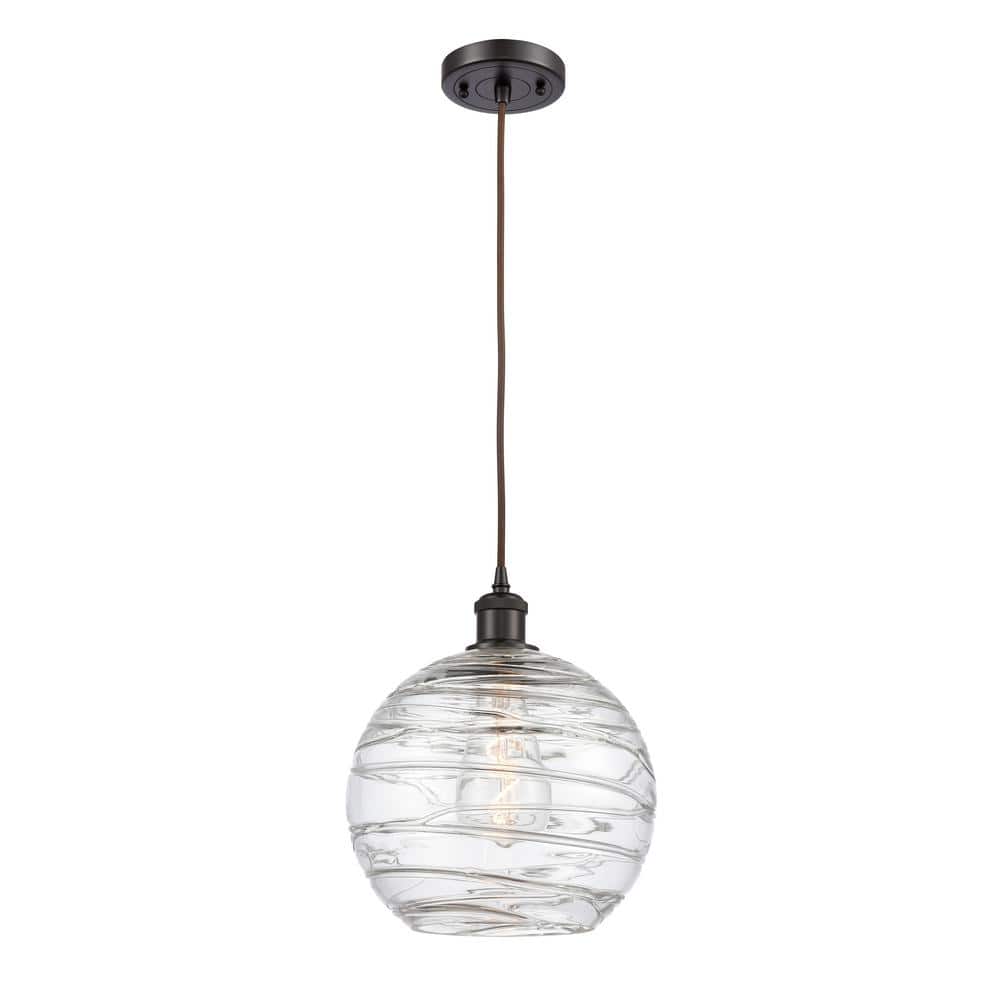 Athens Deco Swirl 1-Light Oil Rubbed Bronze Globe Pendant Light with Clear Deco Swirl Glass Shade price history on PriceWatchPro