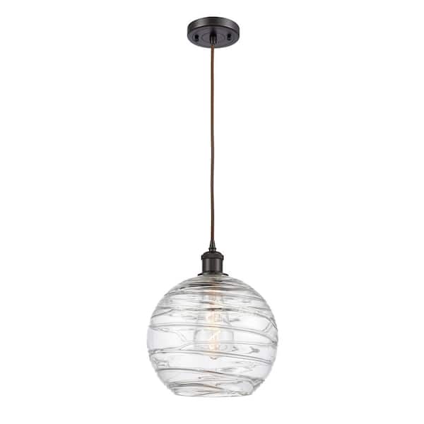 Athens Deco Swirl 1-Light Oil Rubbed Bronze Globe Pendant Light with Clear Deco Swirl Glass Shade