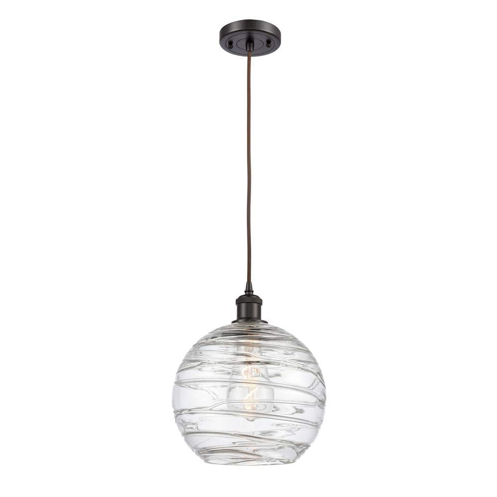 Athens Deco Swirl 1-Light Oil Rubbed Bronze Globe Pendant Light with Clear Deco Swirl Glass Shade -  Innovations, 516-1P-OB-G1213