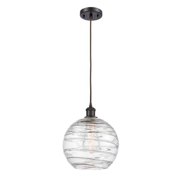 Innovations Athens Deco Swirl 1-Light Oil Rubbed Bronze Globe Pendant Light with Clear Deco Swirl Glass Shade