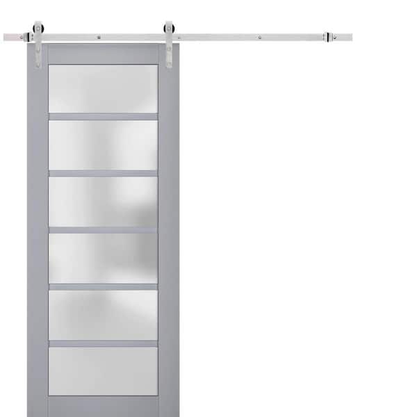 24 in. x 84 in. 1 Panel Frosted Glass Matte Grey Solid Wood Sliding Barn Door with Hardware Kit
