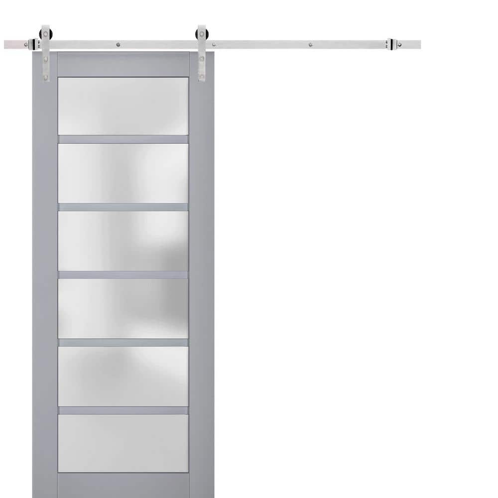 Assembly Required 28 in. x 80 in. 1-Panel Frosted Glass Matte Grey Solid Wood Sliding Barn Door with Hardware Kit price history on PriceWatchPro
