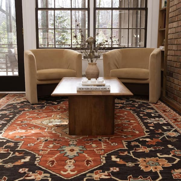Lillian Black/Red 2 ft. x 12 ft. Medallion Traditional Oriental Wool/Nylon Blend Fringed-Edge Indoor Runner Area Rug