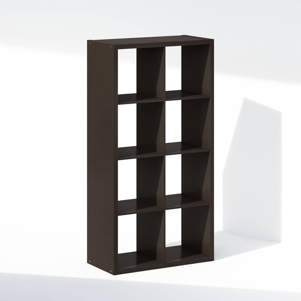 Furinno Cubic 57.91 in. Tall Dark Oak Wood 8-Cube Bookcase
