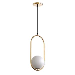 1-Light Oval Gold Globe Modern Pendant Light Hanging Lighting Fixture for Kitchen Island Living Room Dining Room