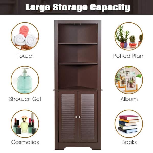 Tall Bathroom Corner Cabinet, Freestanding Storage Cabinet with Doors and  Adjustable Shelves