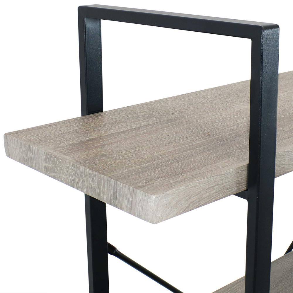 Oak Gray 4-Tier Adjustable Industrial Bookshelf with Steel Frame