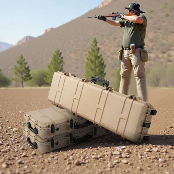 SKYSHALO Hard Rifle Case 54.3 in. Khaki Backpack Lockable Rifle