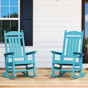 Oscar Classic Blue Recycled Plastic Ply Weather-Resistant Adirondack Porch Rocker Patio Outdoor Rocking Chair (2pack)