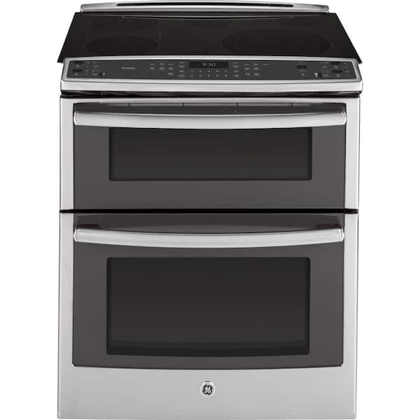 GE 6.6 cu. ft. Slide-In Double Oven Electric Range with Convection (Lower Oven) in Stainless Steel