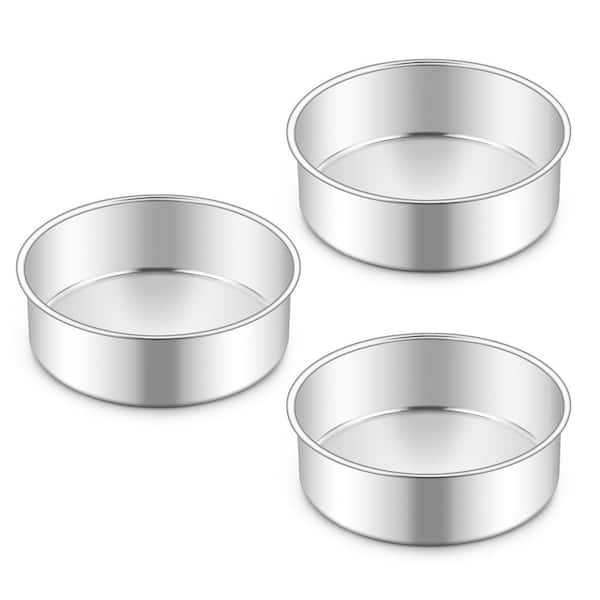 6 in. Round Stainless Steel Nonstick Layer Cake Pan, Mirror Finish, 2 in. Deep, Dishwasher Safe (3-Pack)