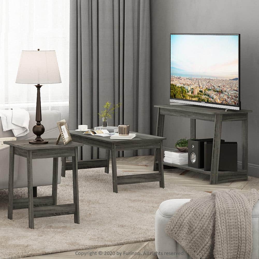 French Oak Grey Particle Board TV Stand with Bottom Shelf
