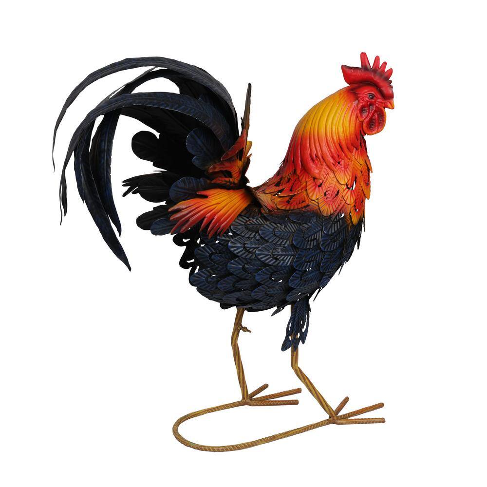 Vibrant Multicolor Steel Rooster Garden Statue, 25"