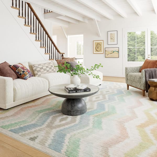 Chevron Machine Washable Multi 6 ft. x 9 ft. Indoor Area Rug