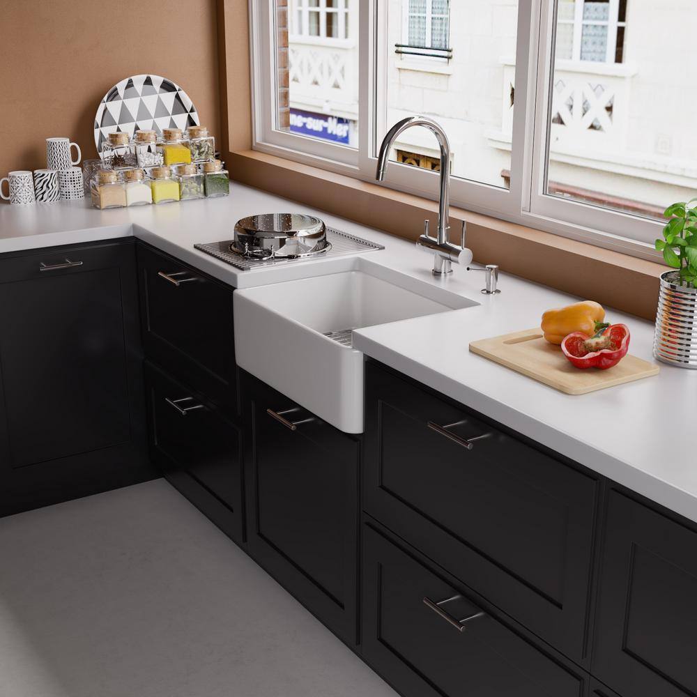 White Fireclay Single Bowl Farmhouse Apron Kitchen Sink