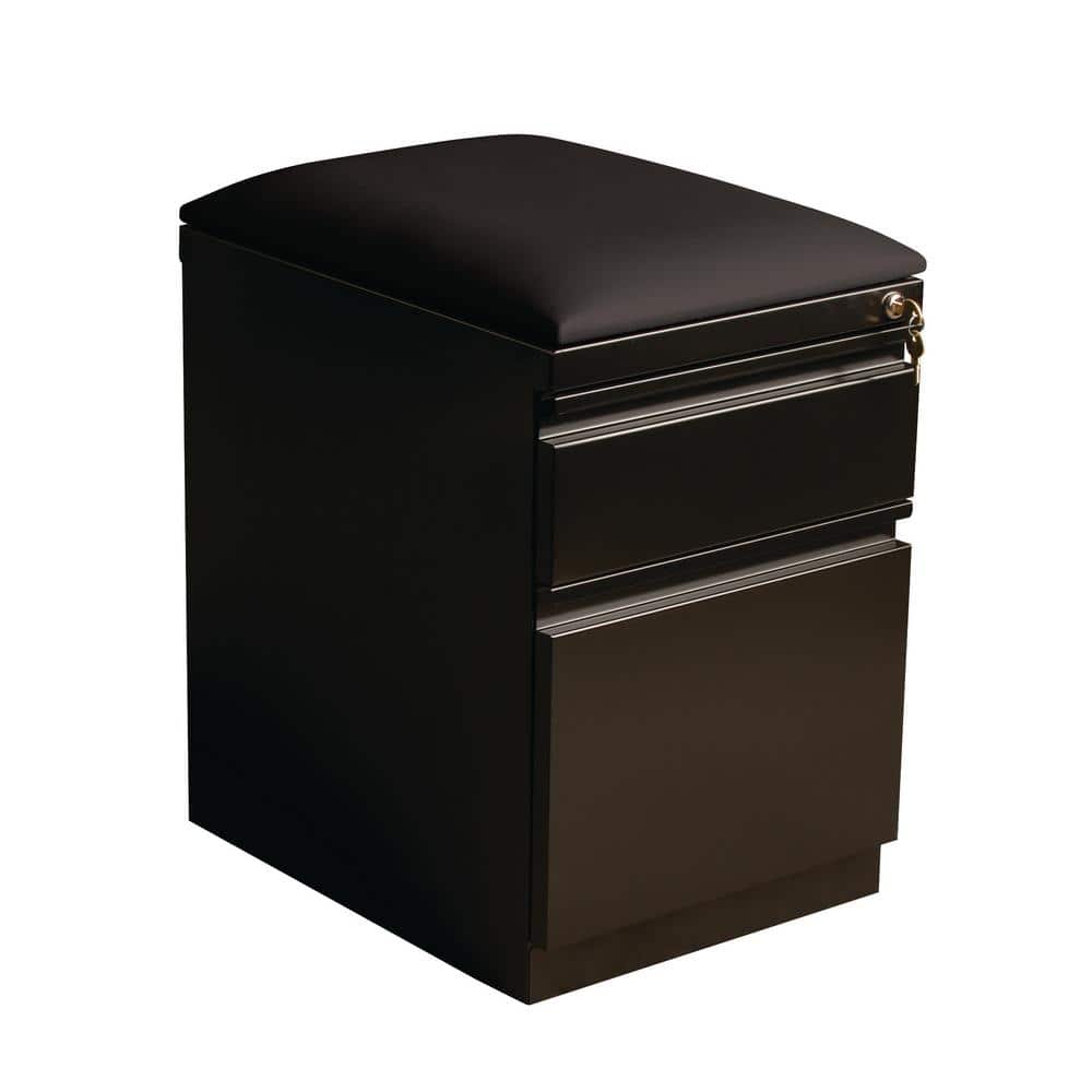 Black Steel Mobile Pedestal File Cabinet with Cushion Seat