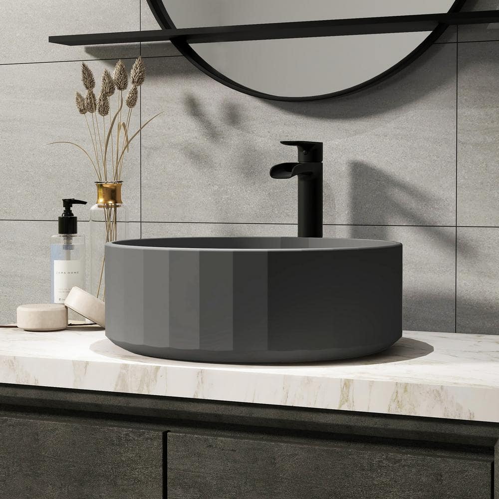 Concrete Stripes Design Round Bathroom Vessel Sink Art Basin in Black Earth with The Same Color Drainer price history on PriceWatchPro
