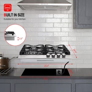 24 in. Built-in Gas Stove Top LPG Natural Gas Cooktop in Black Tempered Glass with 4-Sealed Burners, ETL