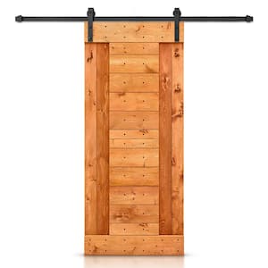30 in. x 84 in. Red Walnut Stained DIY Knotty Pine Wood Interior Sliding Barn Door with Hardware Kit