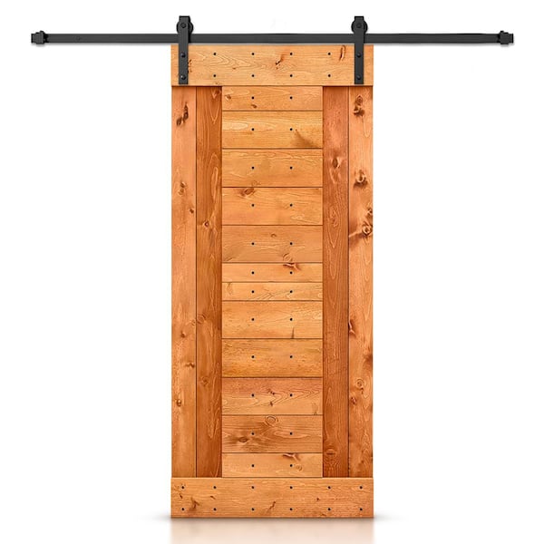 CALHOME 38 in. x 84 in. Red Walnut Stained DIY Knotty Pine Wood Interior Sliding Barn Door with Hardware Kit