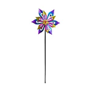 Multi-Colored Metal Layered Floral Wind Spinner Garden Stake