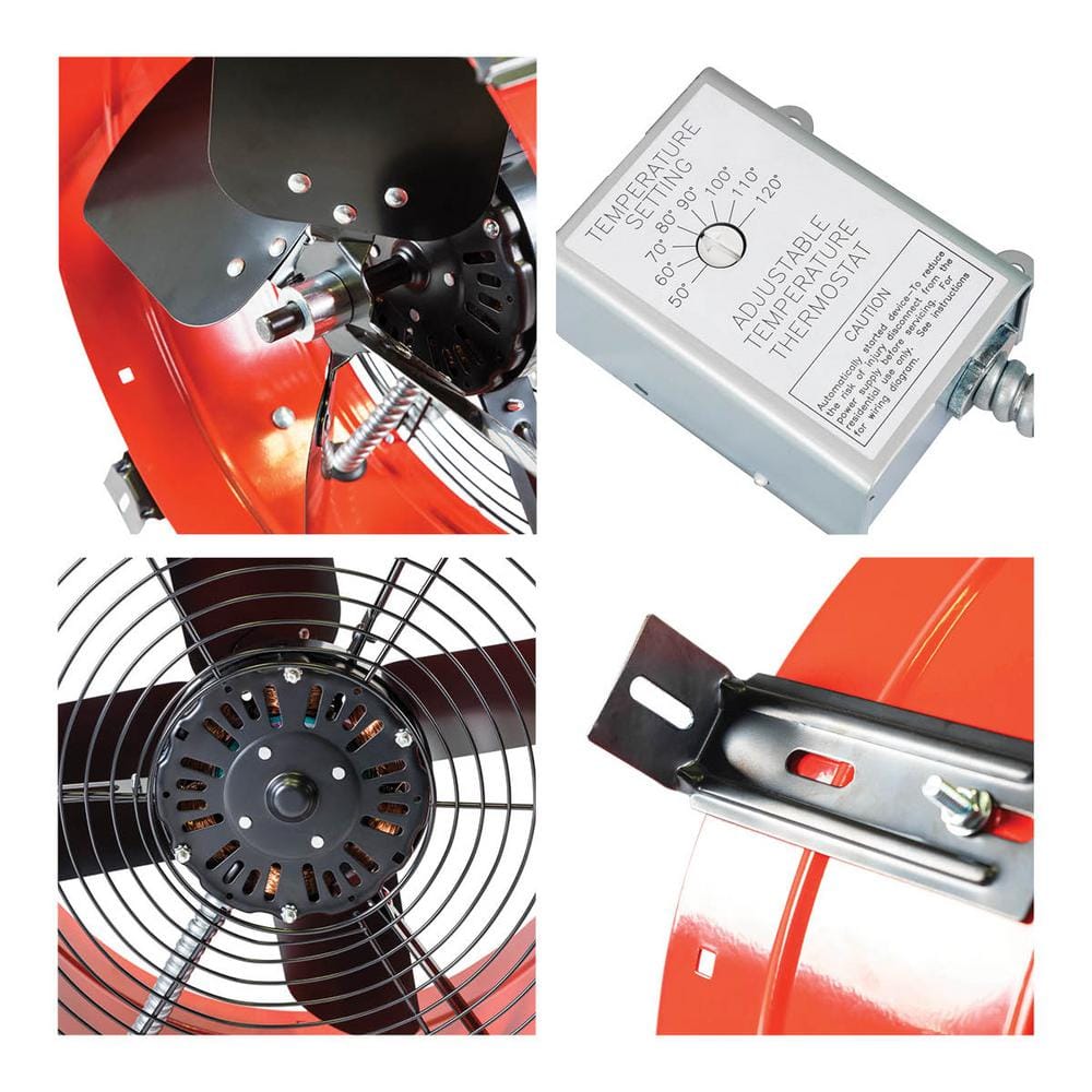 Red and Black Galvanized Steel Roof Mount Attic Fan