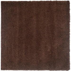 California Shag Brown 4 ft. x 4 ft. Square Solid Area Rug