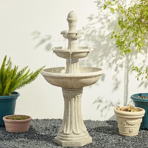 45.25 in. H Oversized Terrazzo Resin 3-Tier Outdoor Fountain with Pump and Light (KD)