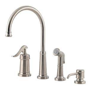 Ashfield Single-Handle Standard Kitchen Faucet with Side Sprayer and Soap Dispenser in Brushed Nickel
